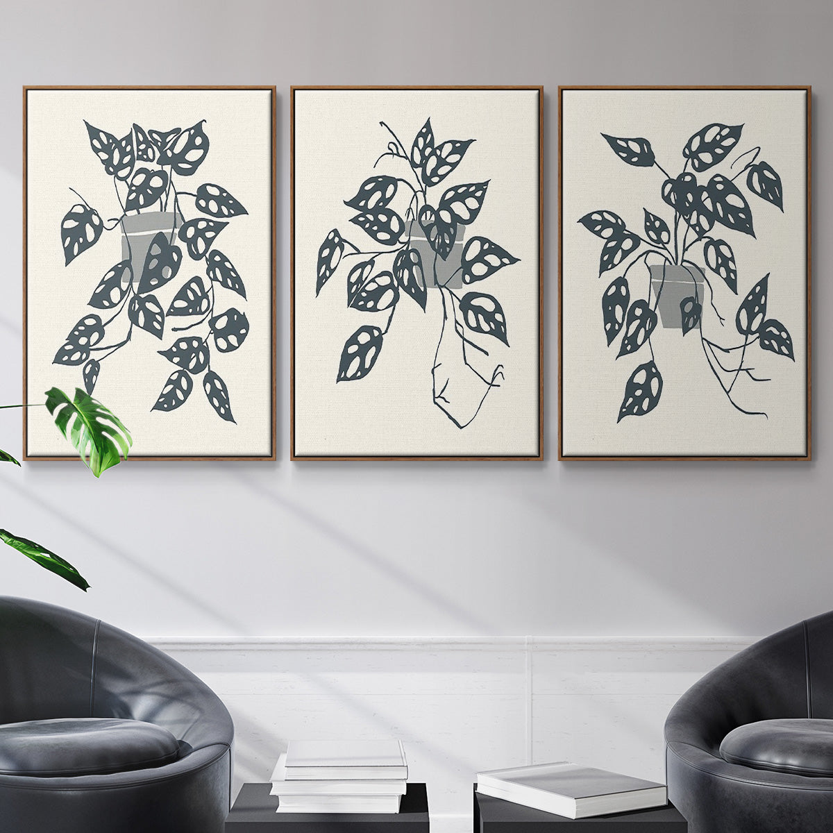 Growing Leaves I - Framed Premium Gallery Wrapped Canvas L Frame 3 Piece Set - Ready to Hang
