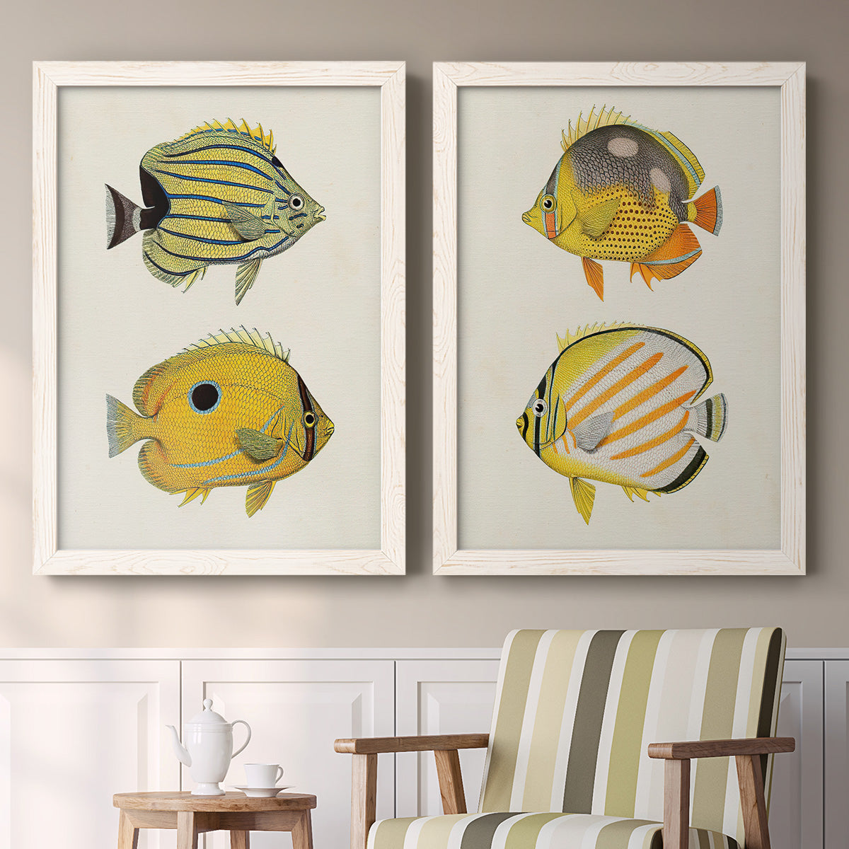 Yellow & Grey Fish III - Premium Framed Canvas 2 Piece Set - Ready to Hang