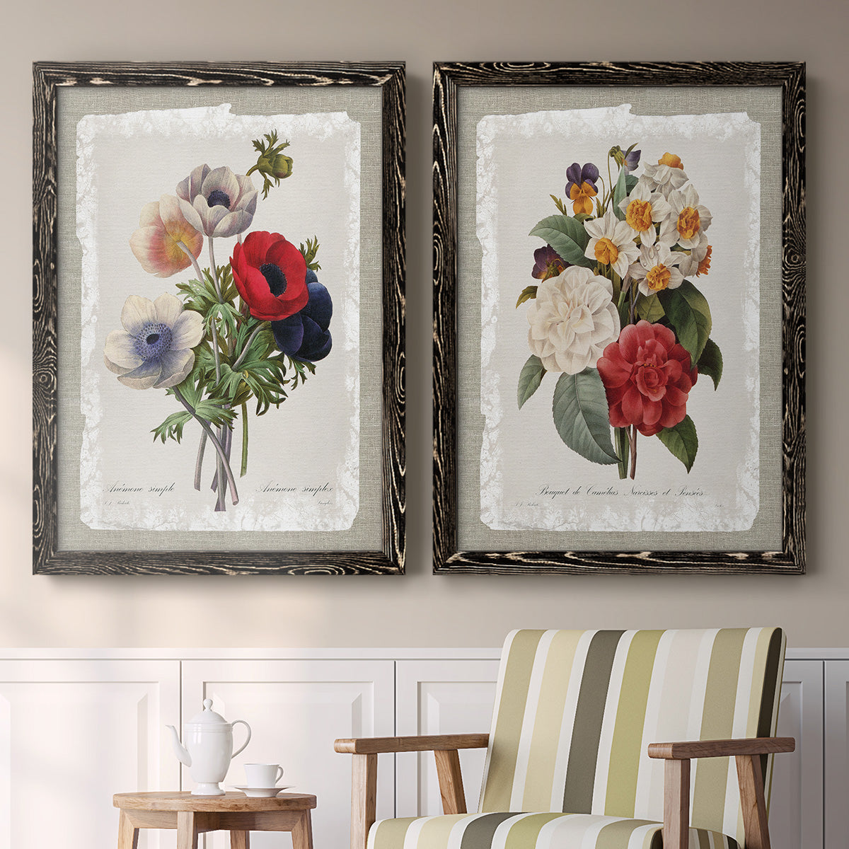 Botanical Bouquet Anemone - Premium Framed Canvas 2 Piece Set - Ready to Hang