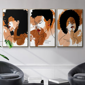 Phenomal Women I - Framed Premium Gallery Wrapped Canvas L Frame 3 Piece Set - Ready to Hang