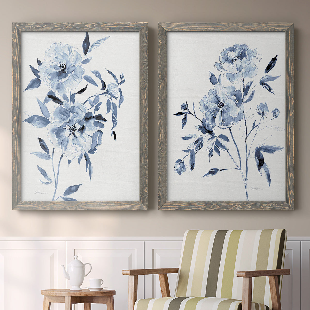 Inky Chickory Botanical I - Premium Framed Canvas 2 Piece Set - Ready to Hang
