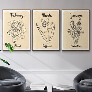 Birth Month I - Framed Premium Gallery Wrapped Canvas L Frame 3 Piece Set - Ready to Hang