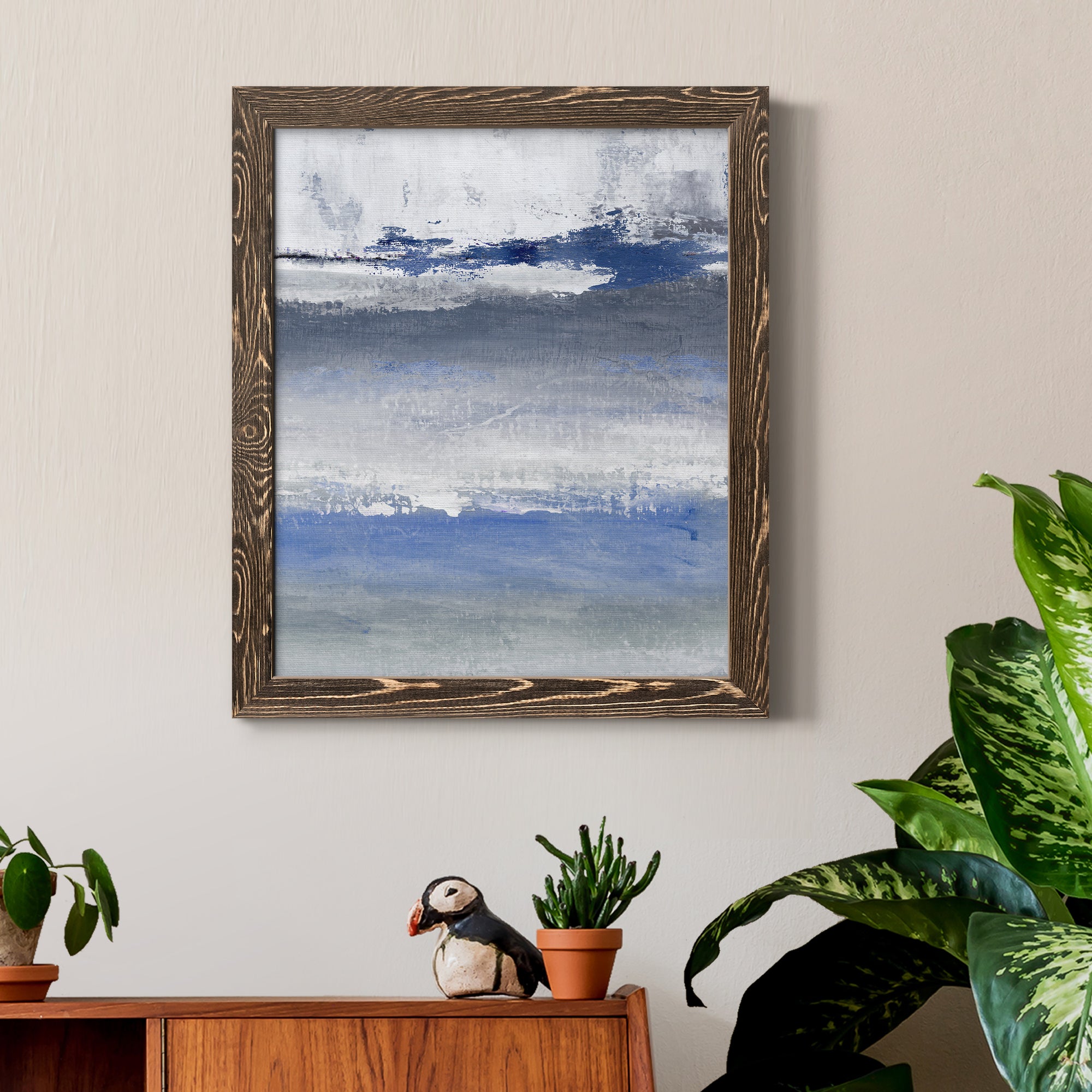 Soft Solace Indigo - Premium Canvas Framed in Barnwood - Ready to Hang