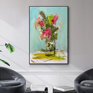 TURQUOISE LILLY - Framed Premium Gallery Wrapped Canvas L Frame - Ready to Hang