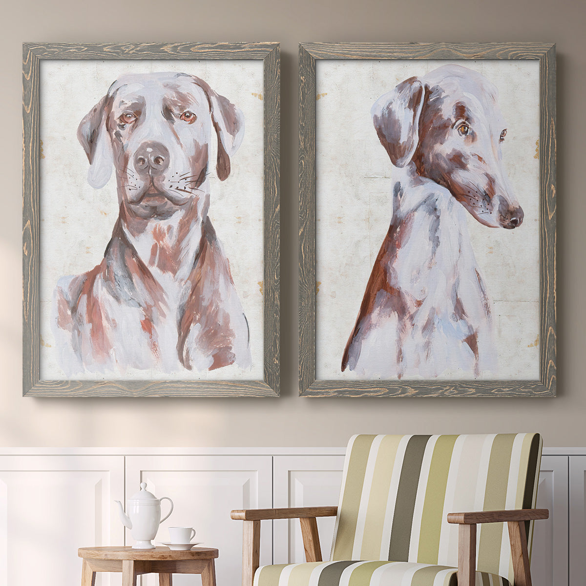 Sitting Dog I - Premium Framed Canvas 2 Piece Set - Ready to Hang