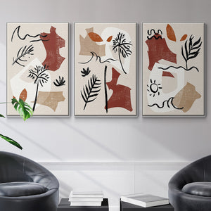Soft Palms IV - Framed Premium Gallery Wrapped Canvas L Frame 3 Piece Set - Ready to Hang