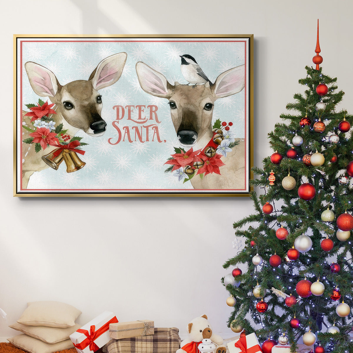 Deer Christmas Collection A - Framed Gallery Wrapped Canvas in Floating Frame
