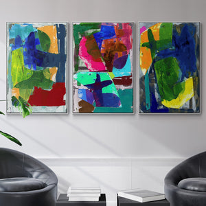 Brights Strokes I - Framed Premium Gallery Wrapped Canvas L Frame 3 Piece Set - Ready to Hang