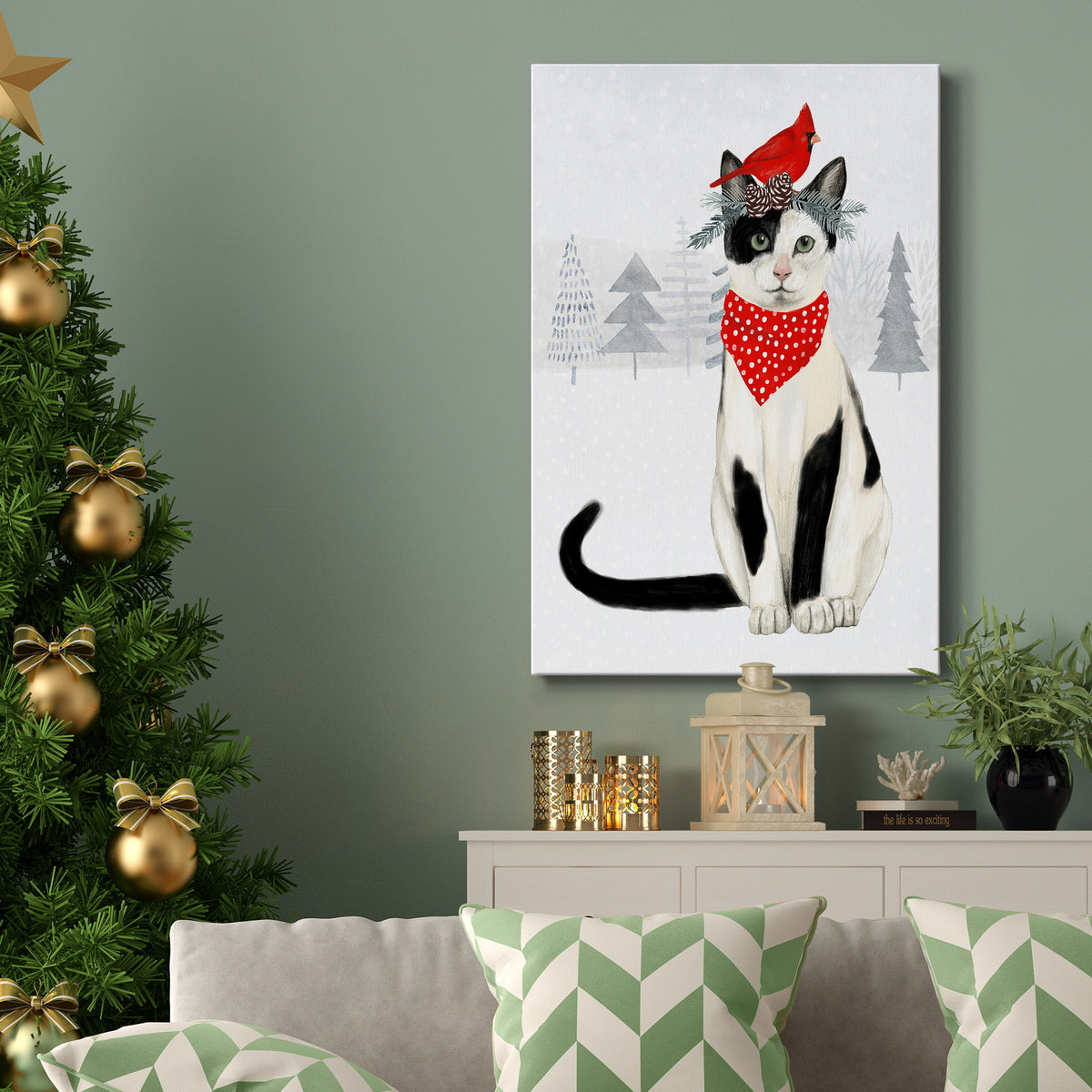 Christmas Cats & Dogs VI Premium Gallery Wrapped Canvas - Ready to Hang