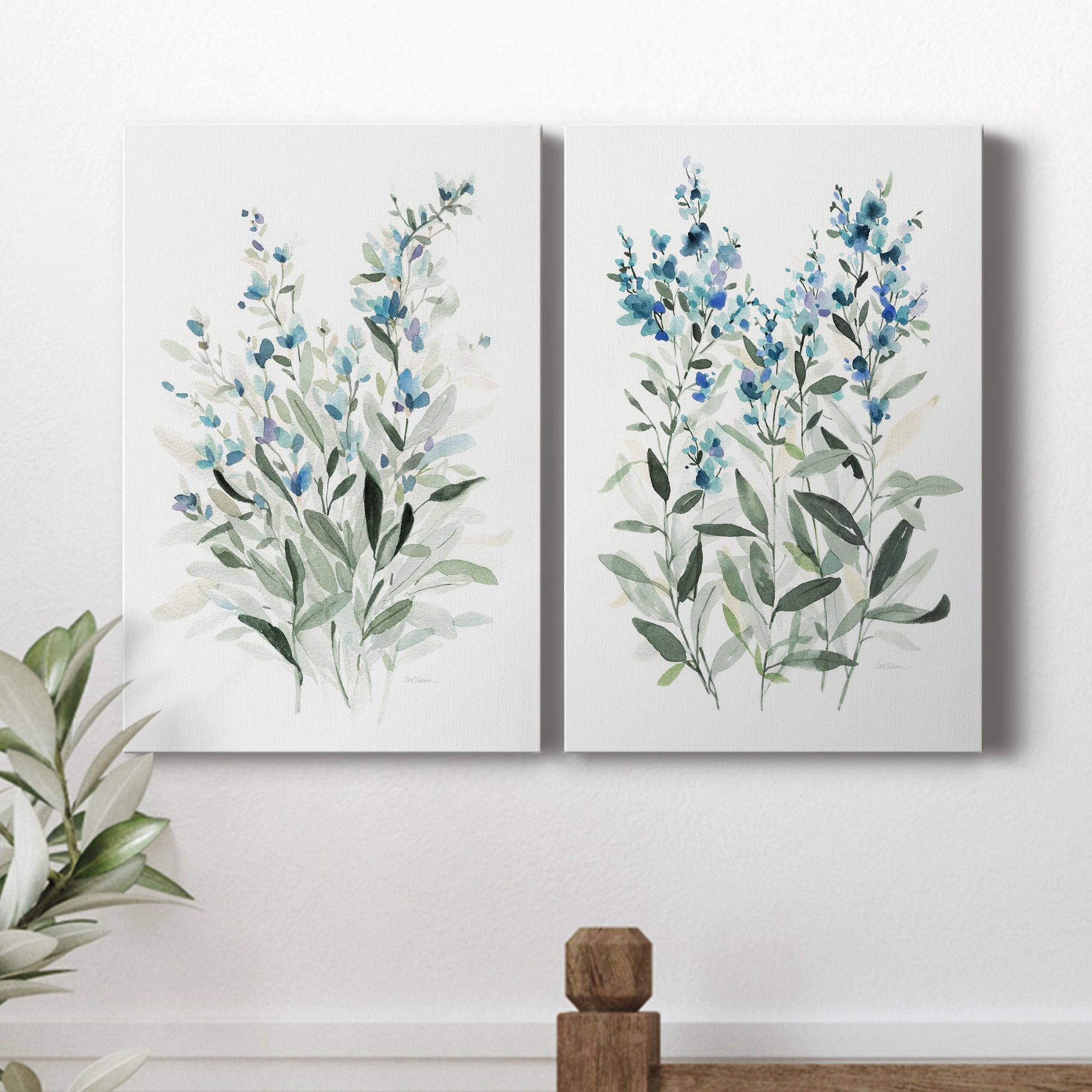 Delicate Blue Botanical I Premium Gallery Wrapped Canvas - Ready to Hang - Set of 2 - 8 x 12 Each