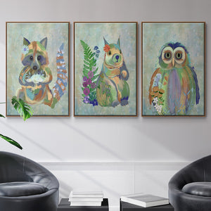 Fantastic Florals Owl - Framed Premium Gallery Wrapped Canvas L Frame 3 Piece Set - Ready to Hang