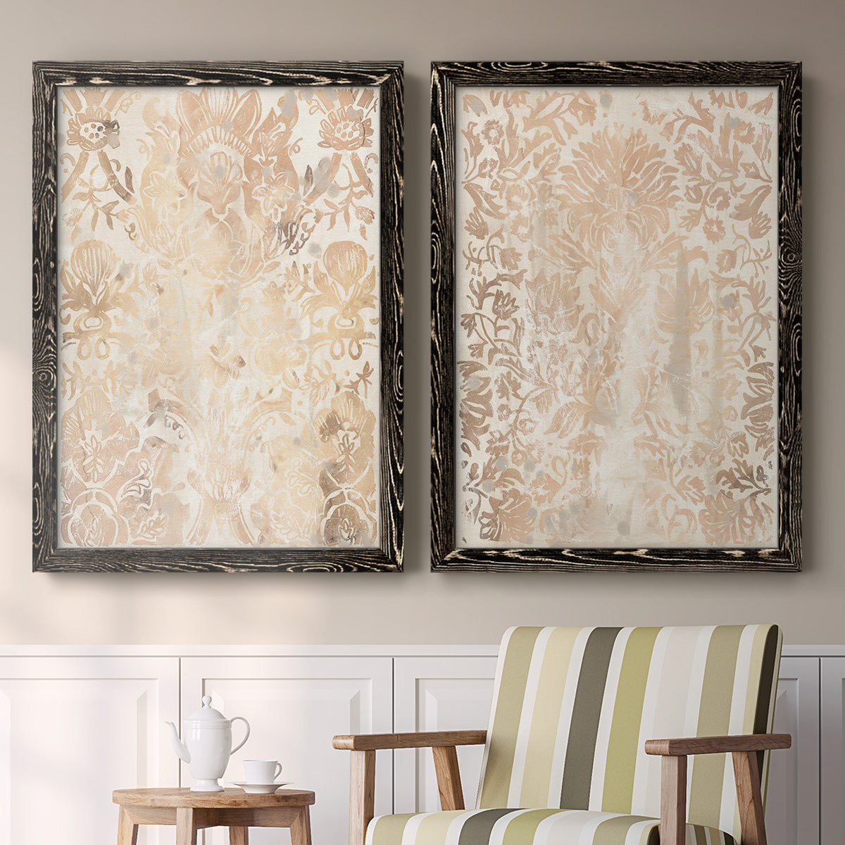 Walnut Damask III - Premium Framed Canvas 2 Piece Set - Ready to Hang