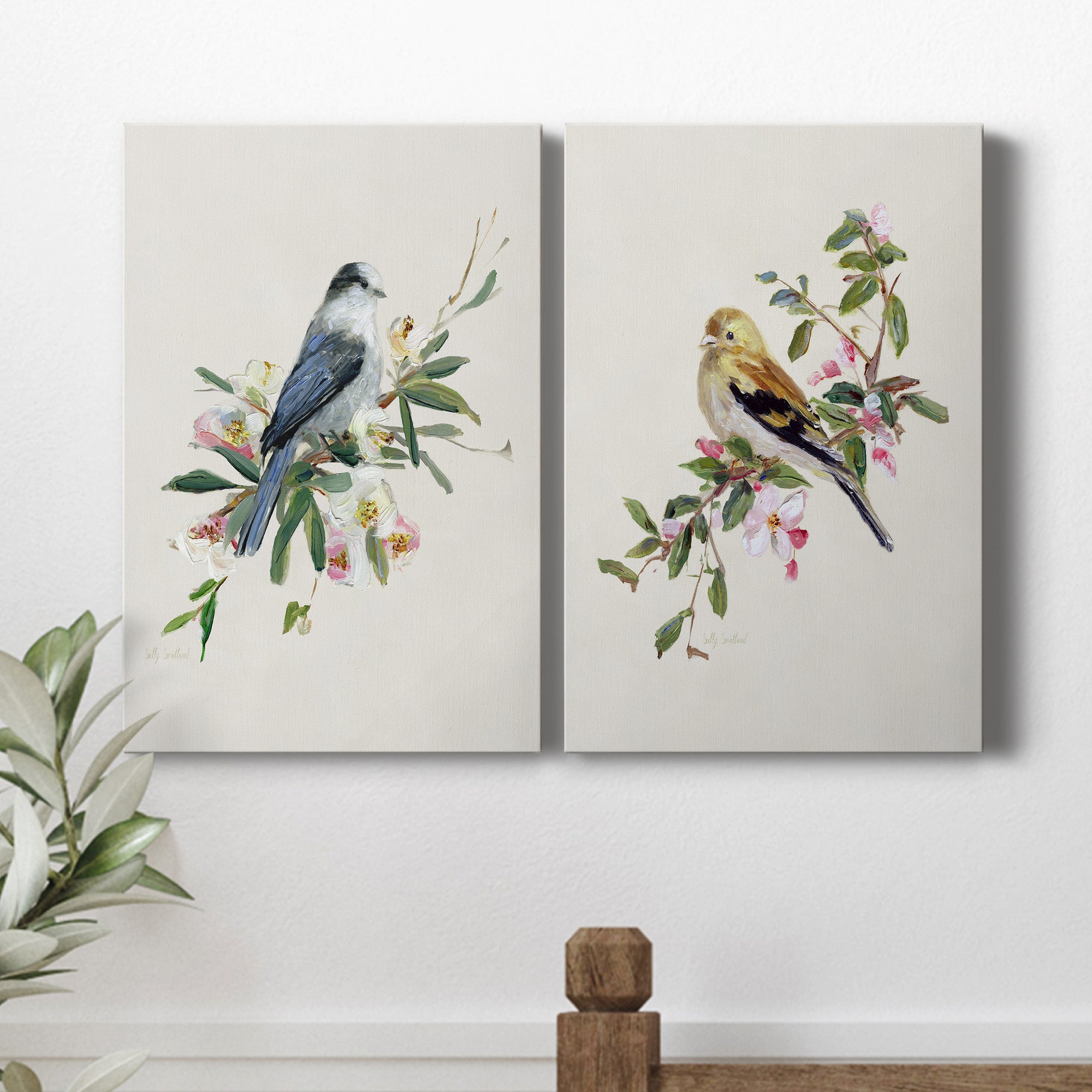 Spring Song Gray Jay Premium Gallery Wrapped Canvas - Ready to Hang - Set of 2 - 8 x 12 Each