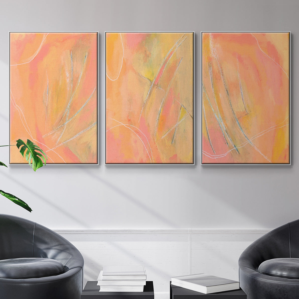 Peach Bliss I - Framed Premium Gallery Wrapped Canvas L Frame 3 Piece Set - Ready to Hang