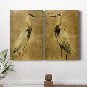 Gold Crane at Dusk I Premium Gallery Wrapped Canvas - Ready to Hang - Set of 2 - 8 x 12 Each
