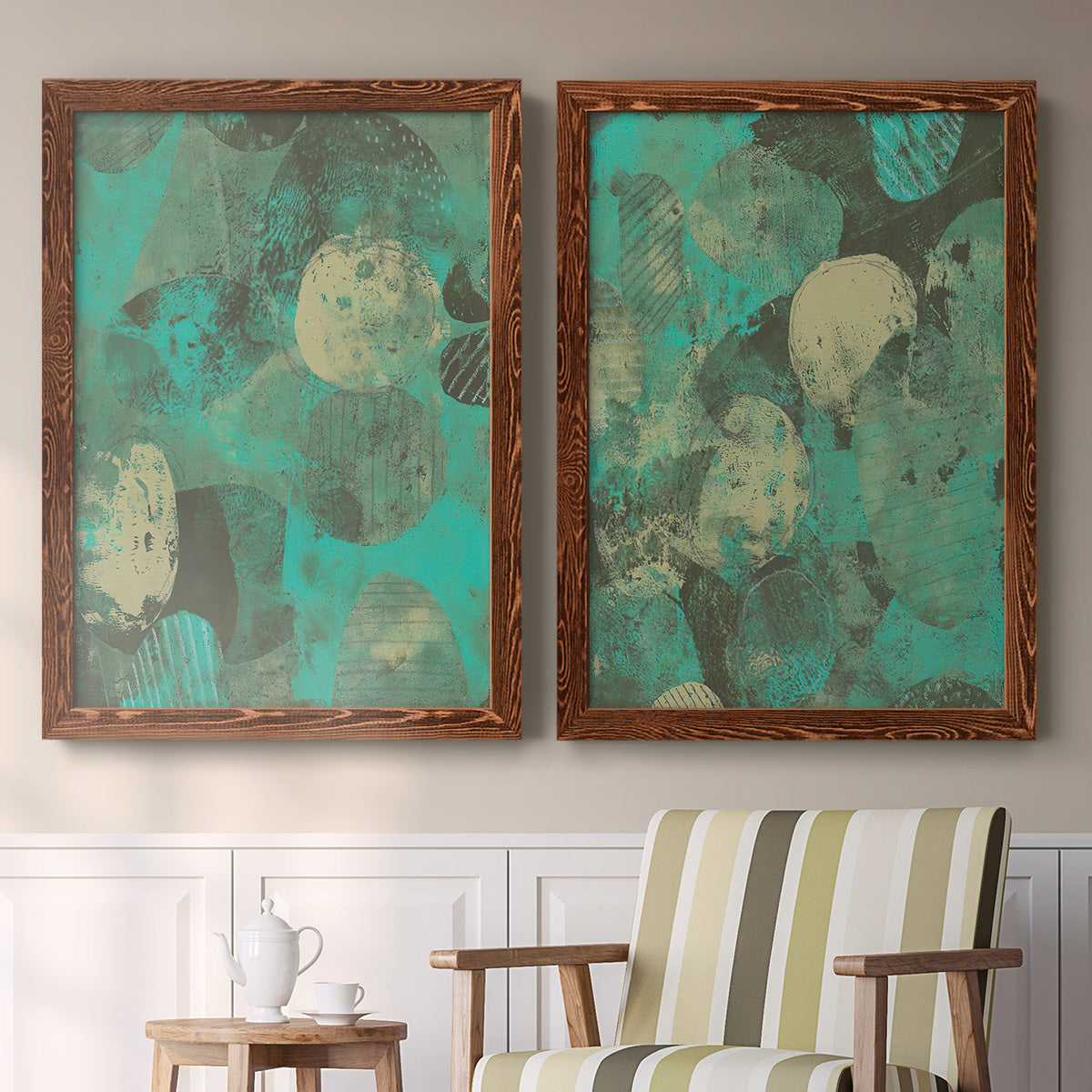 Minty Green Orbs I - Premium Framed Canvas 2 Piece Set - Ready to Hang