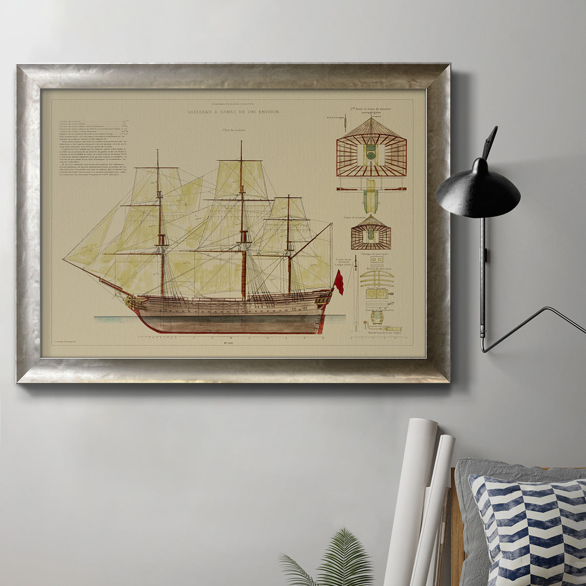 Antique Ship Plan VIII Premium Framed Canvas- Ready to Hang