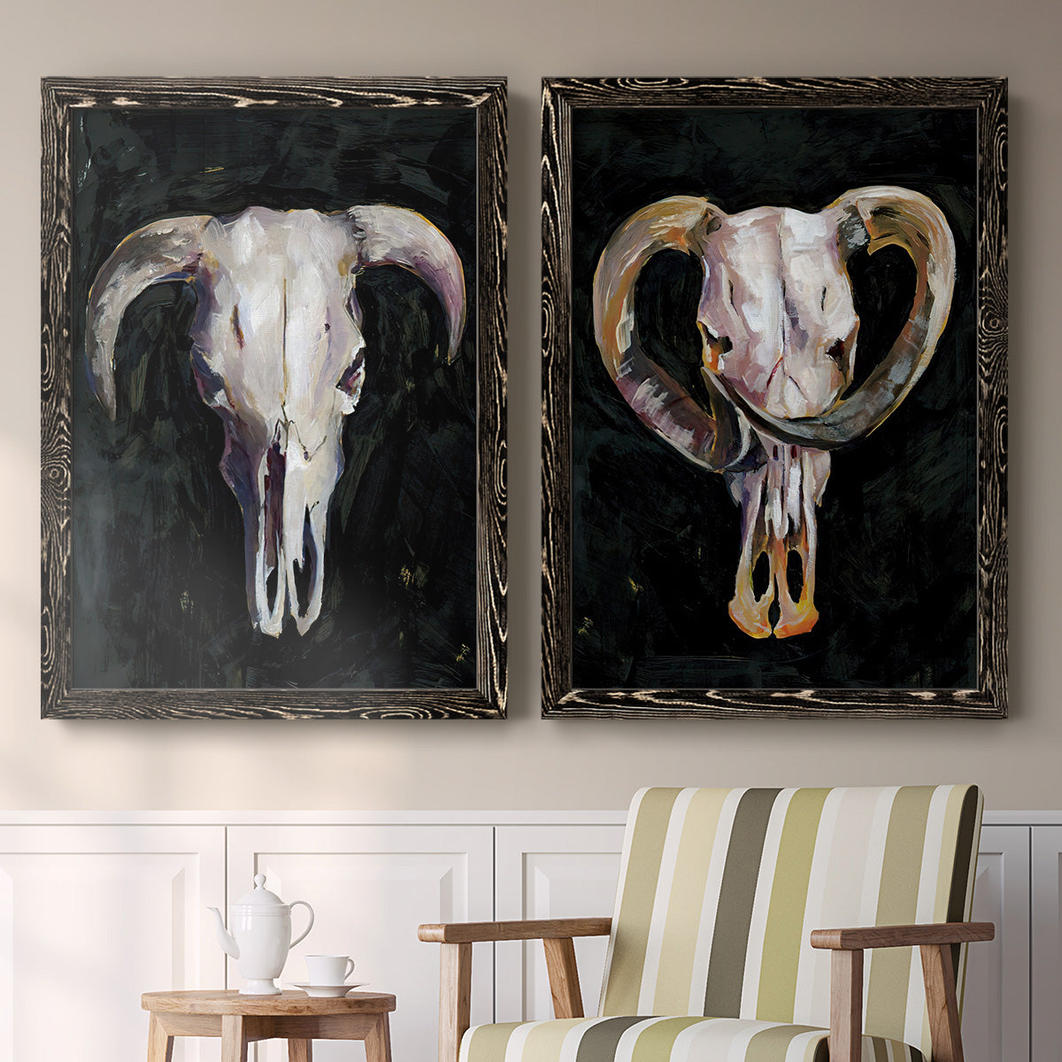 Horned Skull I - Premium Framed Canvas 2 Piece Set - Ready to Hang