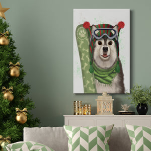 Christmas Husky Snowboard - Gallery Wrapped Canvas