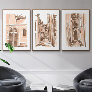 Blush Architecture Study IV - Framed Premium Gallery Wrapped Canvas L Frame 3 Piece Set - Ready to Hang