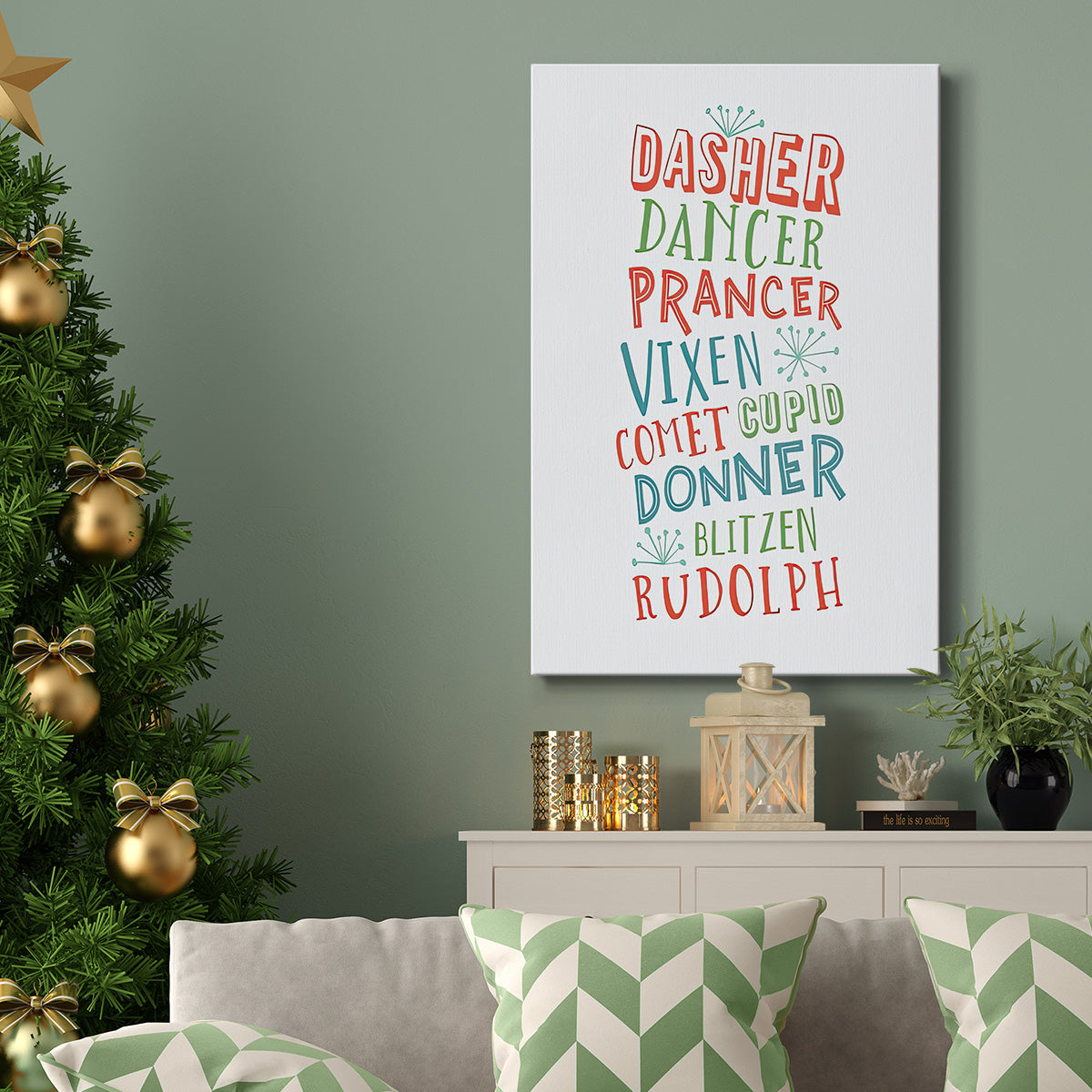Reindeer Names  - Multicolor Light Gray - Gallery Wrapped Canvas