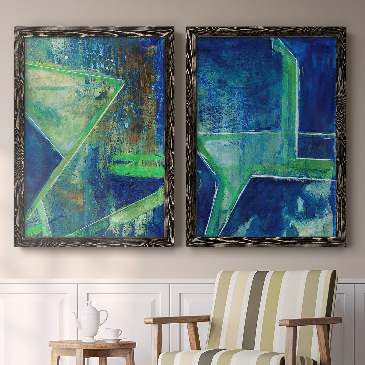 Geometric in Cool VII - Premium Framed Canvas 2 Piece Set - Ready to Hang
