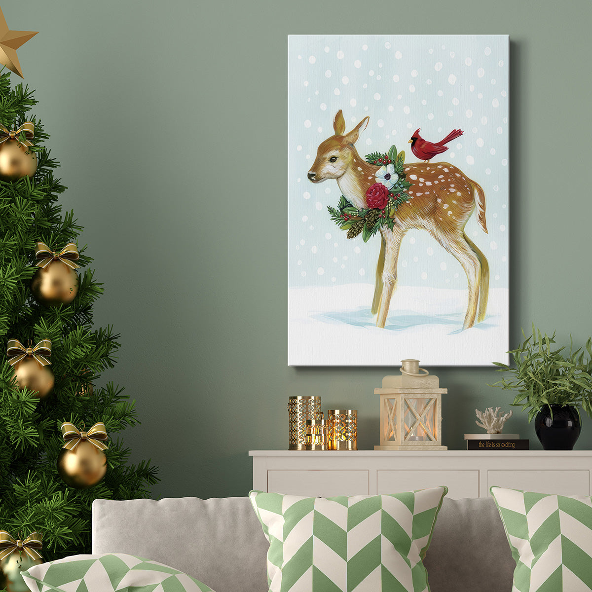 Winter Woodland Creatures with Cardinals II - Gallery Wrapped Canvas