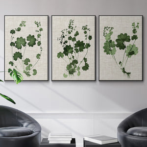 Forest Foliage on Linen I - Framed Premium Gallery Wrapped Canvas L Frame 3 Piece Set - Ready to Hang