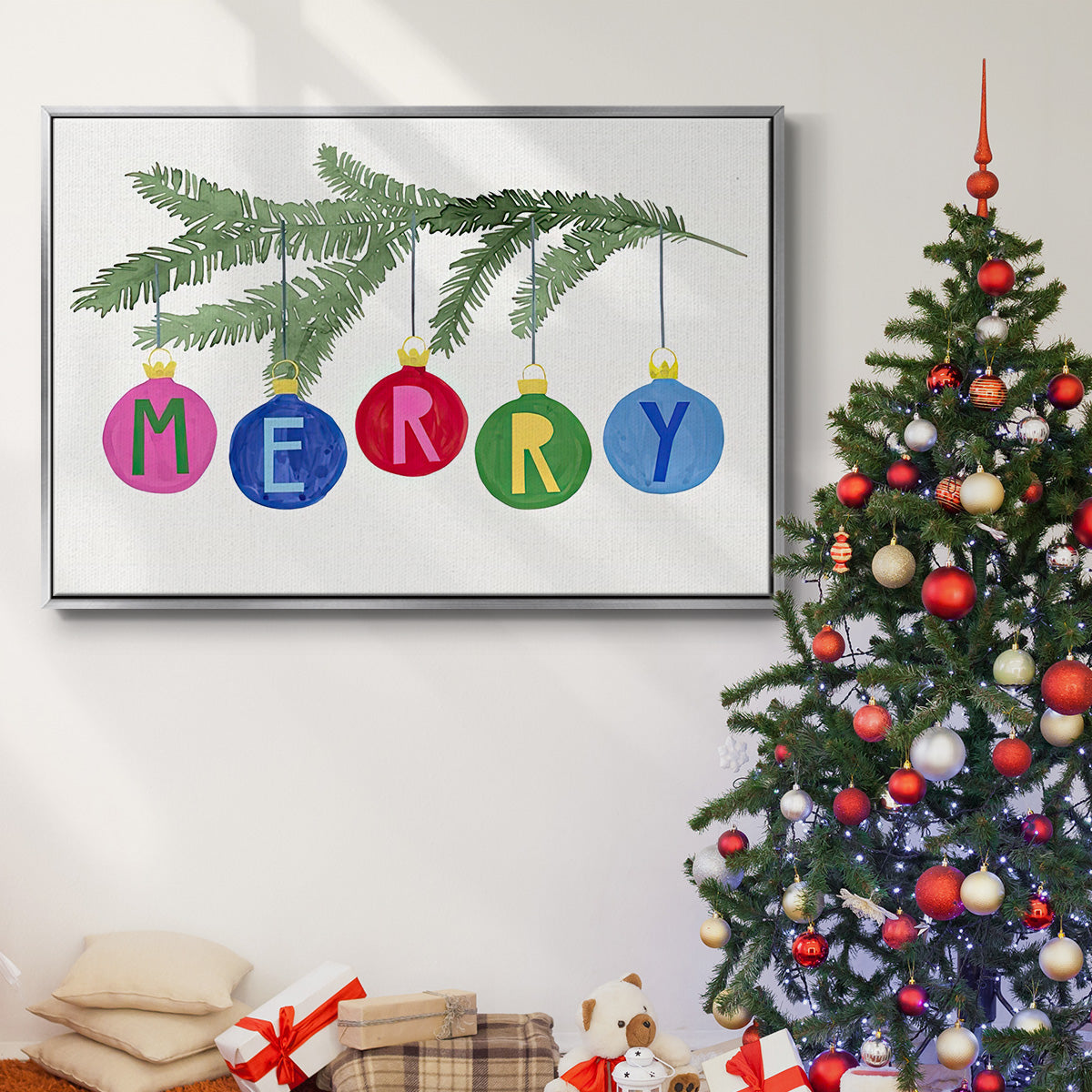 Colorful Christmas Collection A - Framed Gallery Wrapped Canvas in Floating Frame