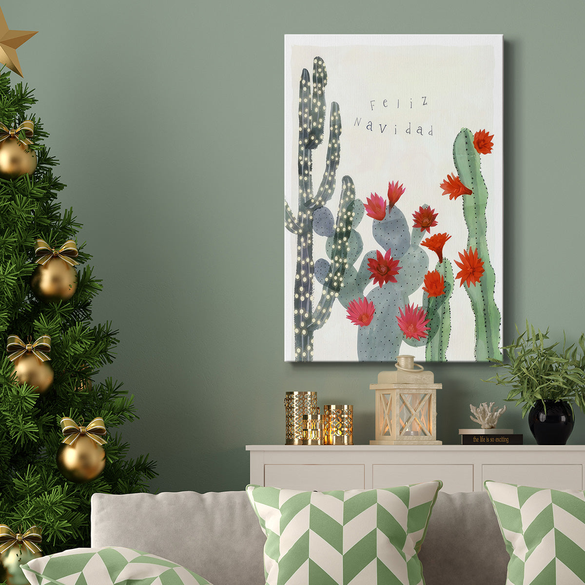 Desert Christmas Cactus II - Gallery Wrapped Canvas