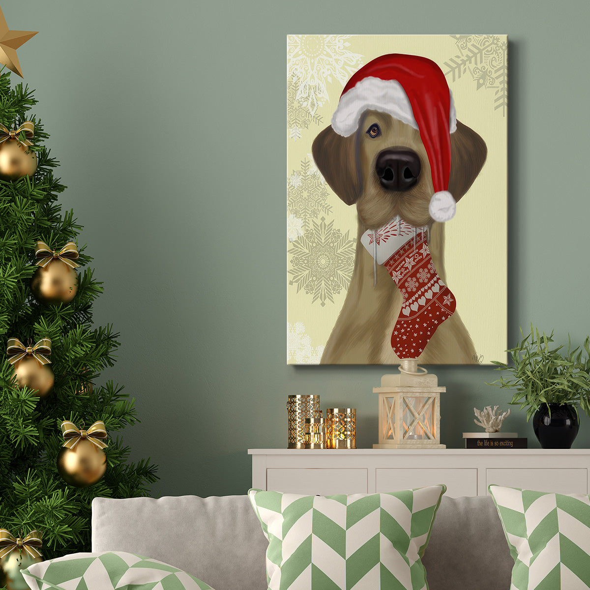 Christmas Drooly Christmas Dane - Gallery Wrapped Canvas