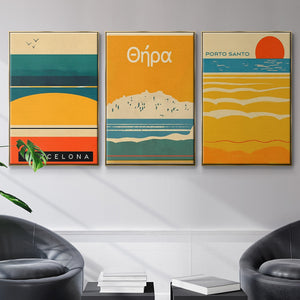 Summer Abroad I - Framed Premium Gallery Wrapped Canvas L Frame 3 Piece Set - Ready to Hang