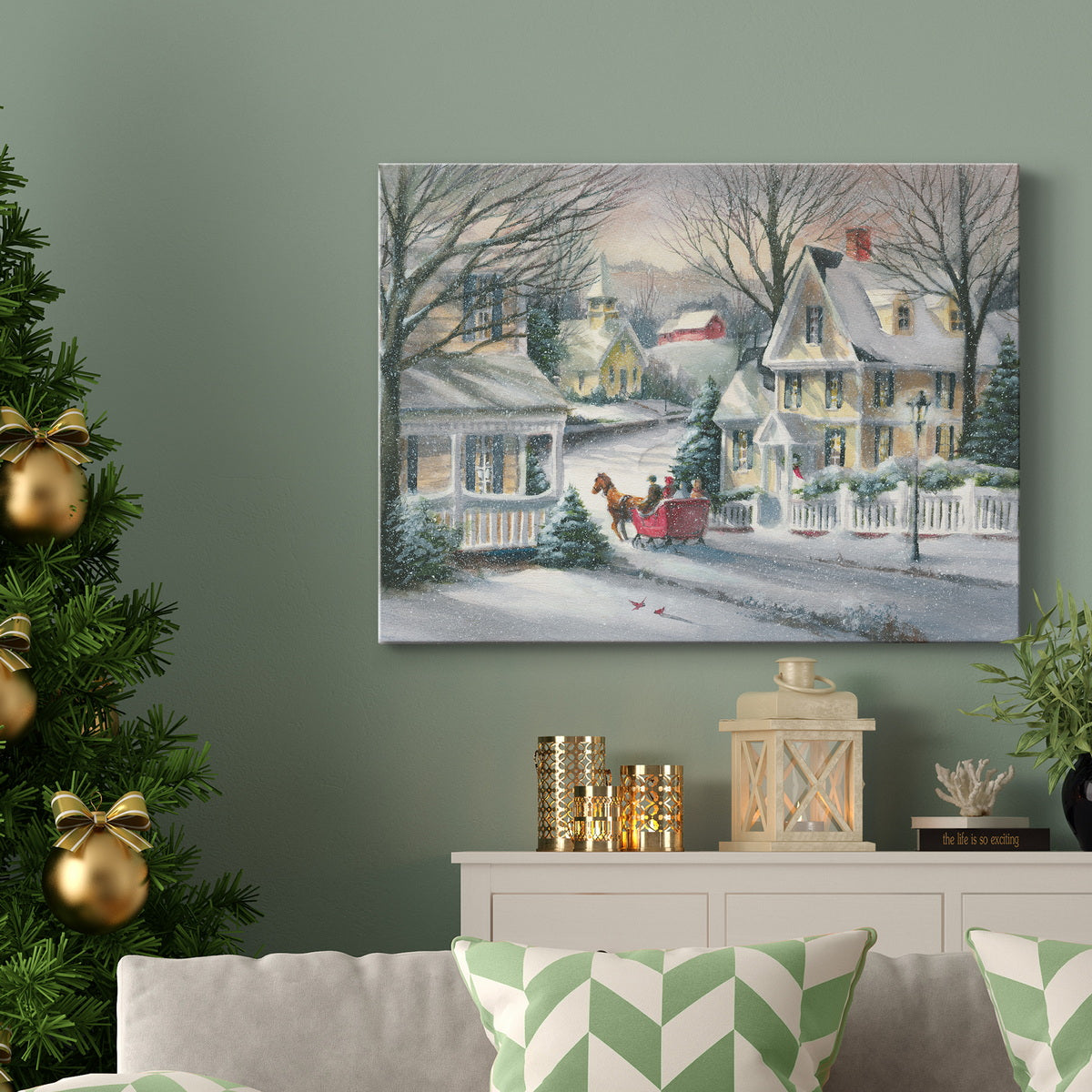 Village Sleigh Ride - Premium Gallery Wrapped Canvas  - Ready to Hang