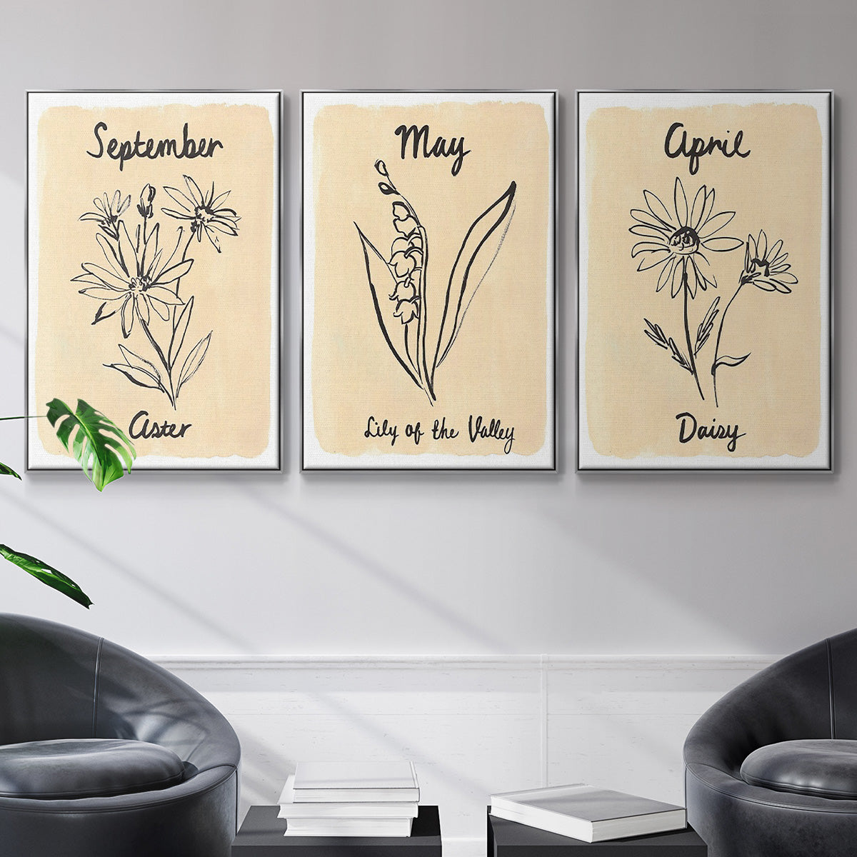 Birth Month IV - Framed Premium Gallery Wrapped Canvas L Frame 3 Piece Set - Ready to Hang