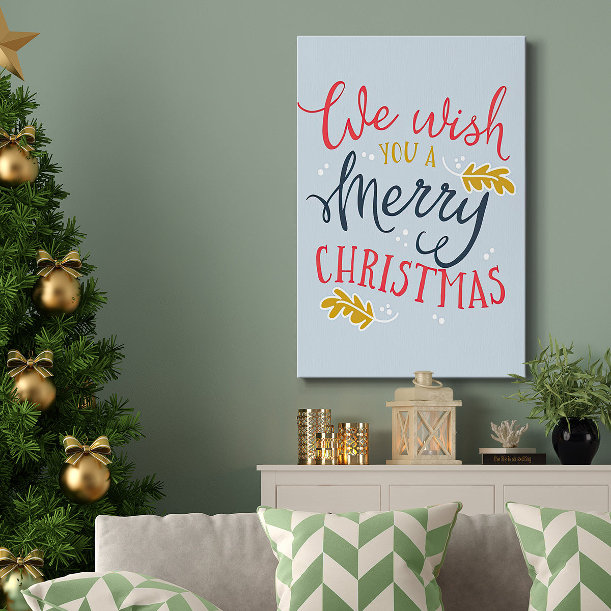We Wish You  - Light Blue - Gallery Wrapped Canvas