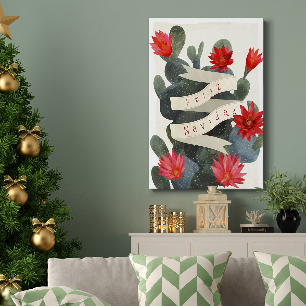 Desert Christmas Cactus I Premium Gallery Wrapped Canvas - Ready to Hang