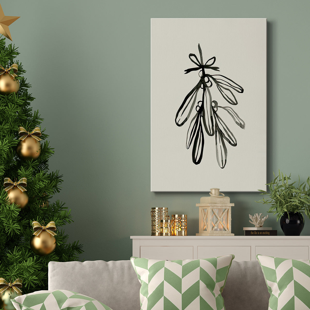 Mistletoe Sketch with Bows I - Gallery Wrapped Canvas