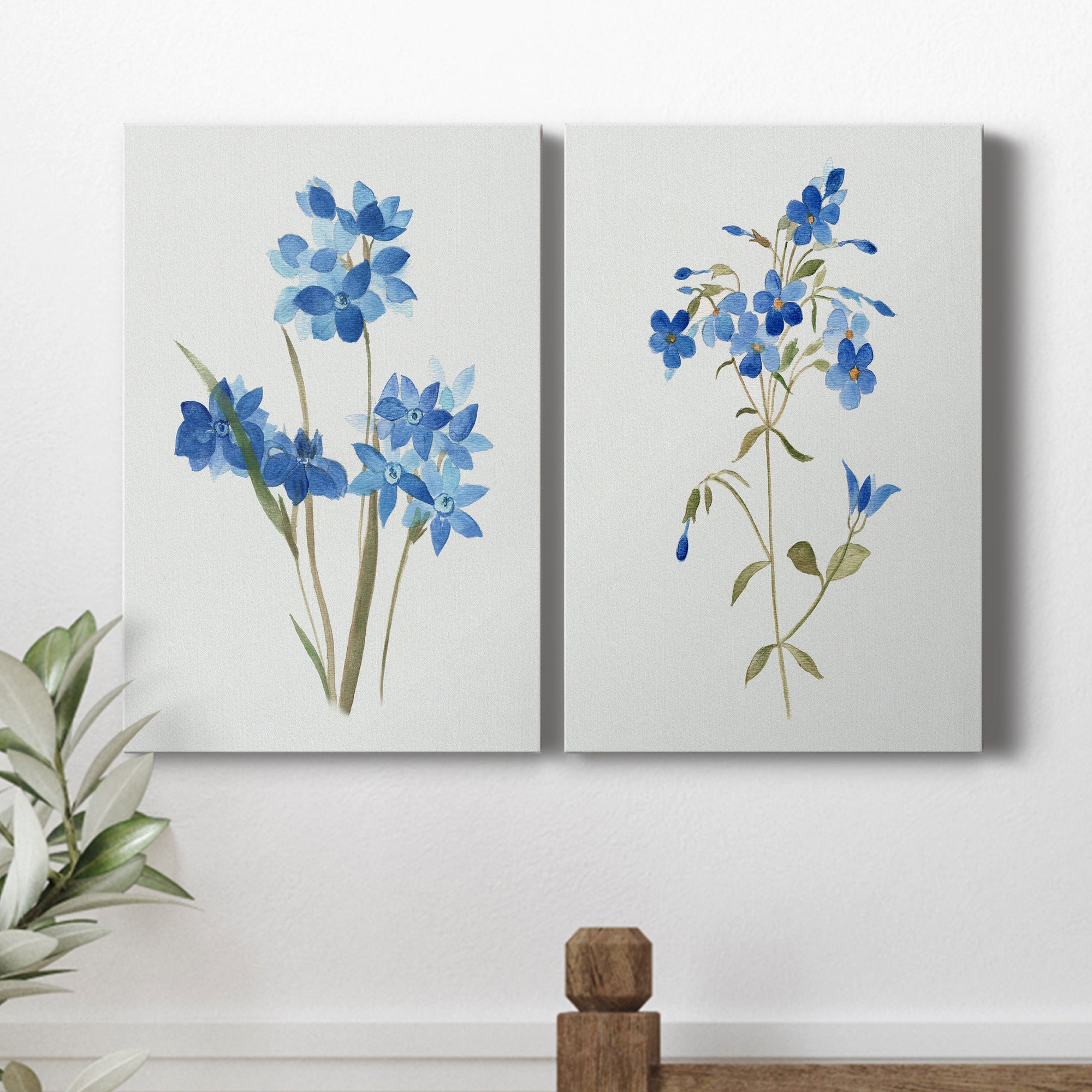 Blue Blossom Botanical I Premium Gallery Wrapped Canvas - Ready to Hang - Set of 2 - 8 x 12 Each