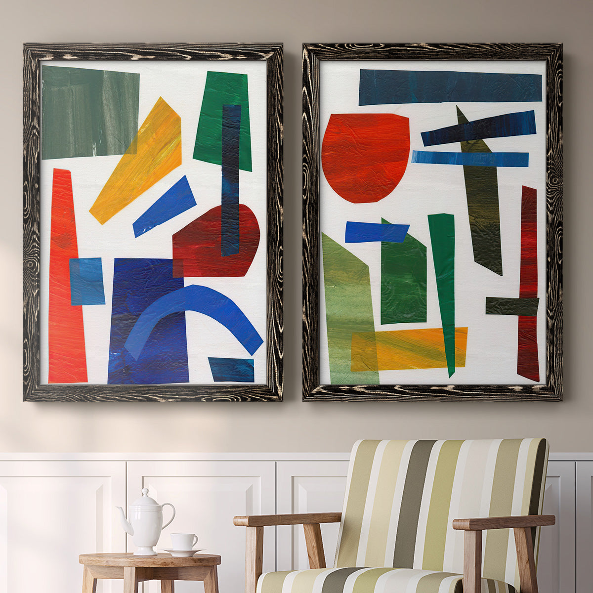 Colorful Shapes I - Premium Framed Canvas 2 Piece Set - Ready to Hang