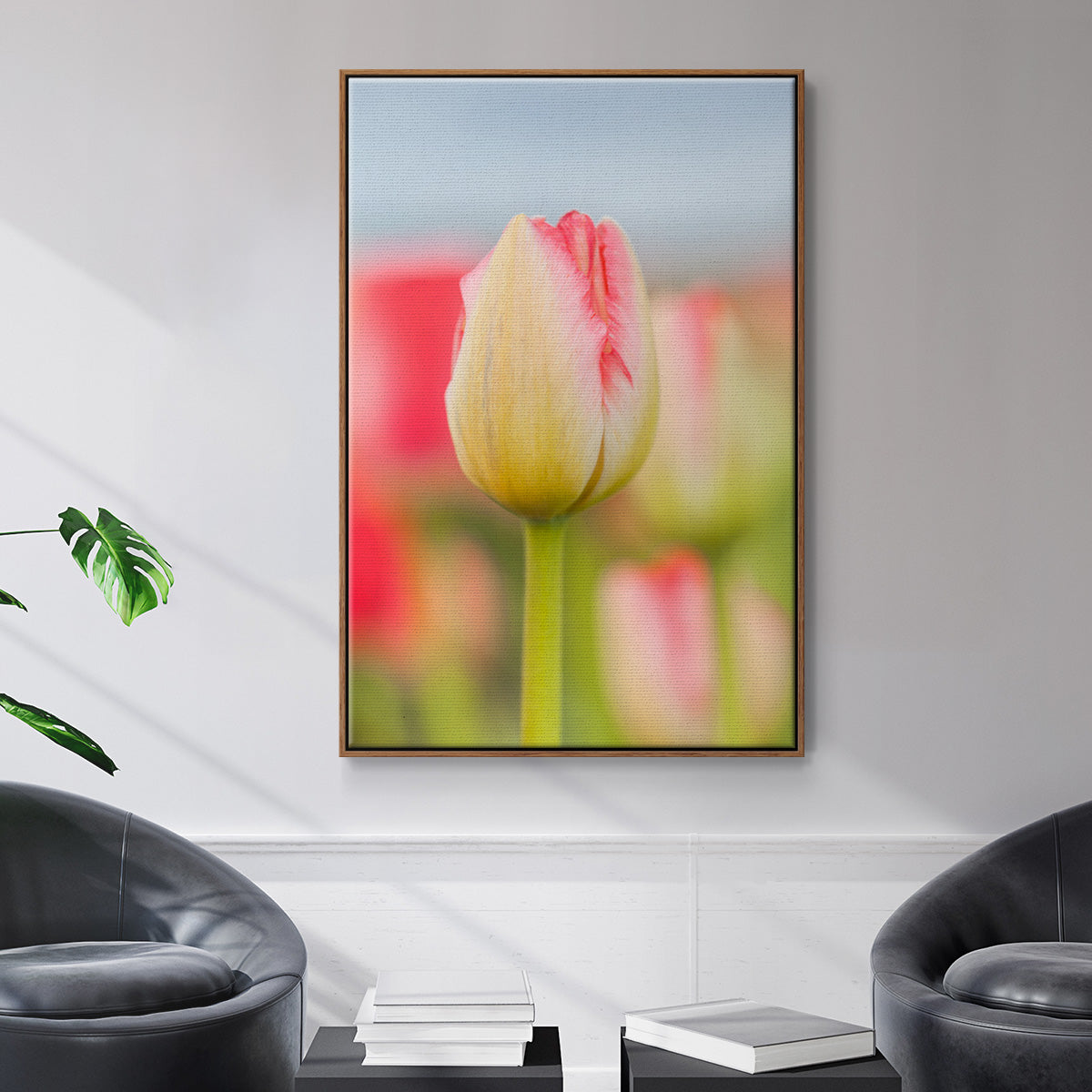 Twotone Tulip - Framed Premium Gallery Wrapped Canvas L Frame - Ready to Hang