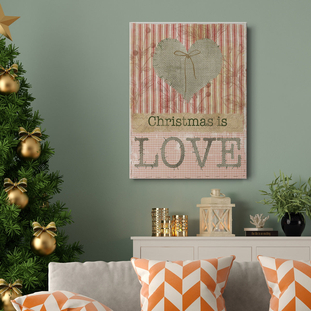 Burlap Christmas Love Premium Gallery Wrapped Canvas - Ready to Hang