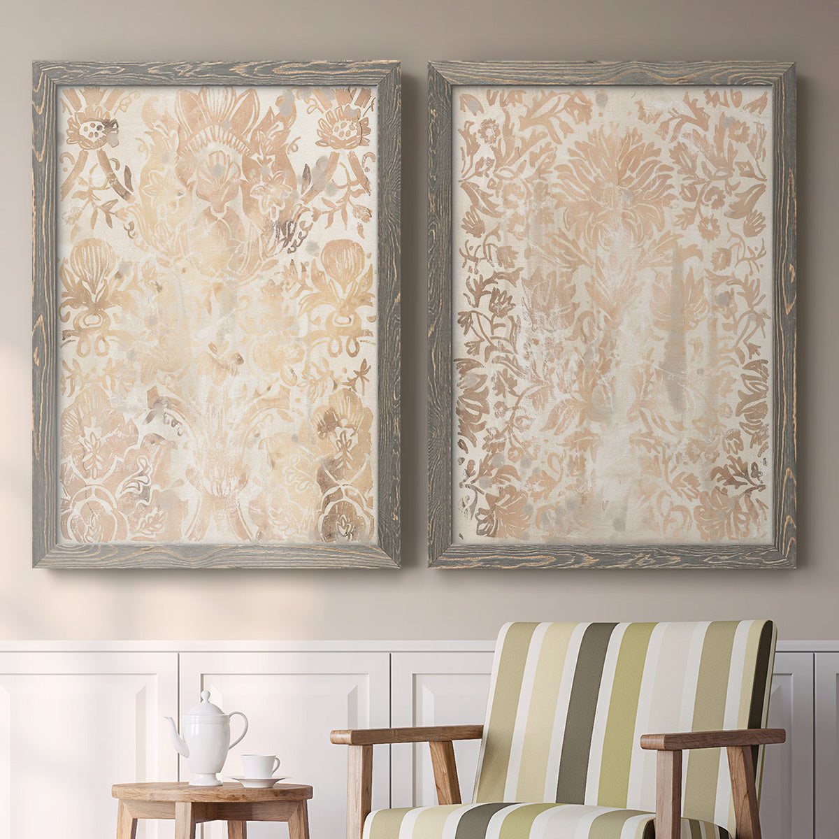 Walnut Damask III - Premium Framed Canvas 2 Piece Set - Ready to Hang