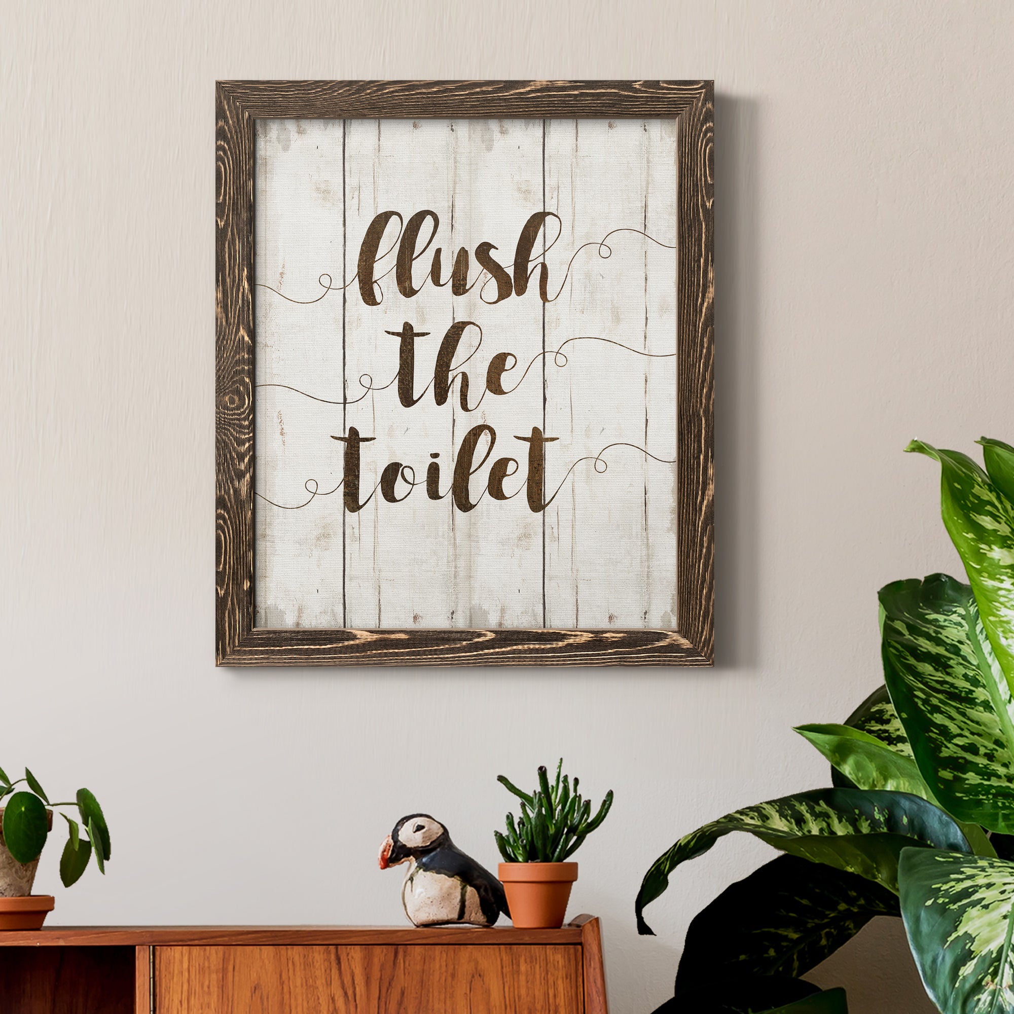 Flush The Toilet - Premium Canvas Framed in Barnwood - Ready to Hang