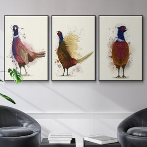 Pheasant Shooting Party 5 - Framed Premium Gallery Wrapped Canvas L Frame 3 Piece Set - Ready to Hang