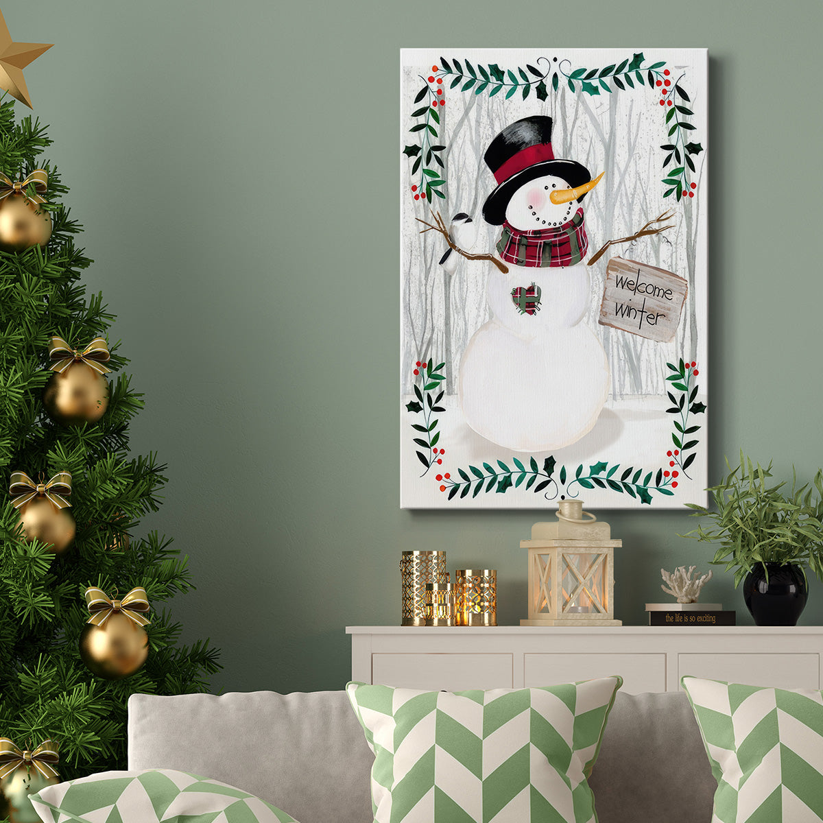 Folk Snowman Forest I - Gallery Wrapped Canvas