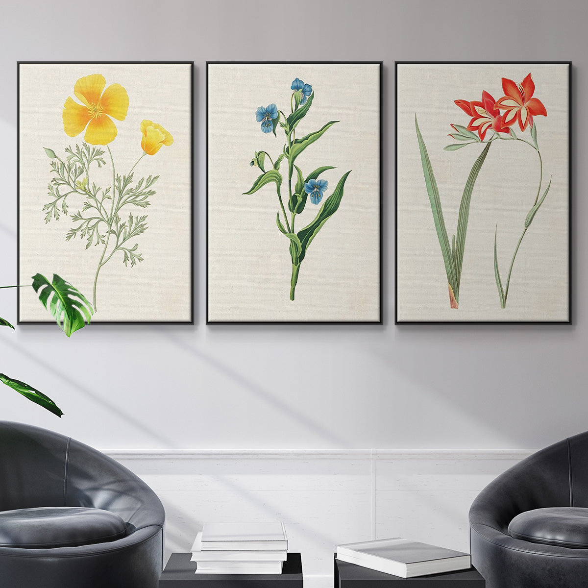 Flowers of the Seasons IV - Framed Premium Gallery Wrapped Canvas L Frame 3 Piece Set - Ready to Hang