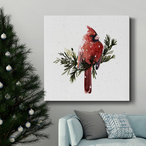 Cardinal with Snow I-Premium Gallery Wrapped Canvas - Ready to Hang
