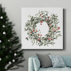 Holly Farmhouse Wreath I-Premium Gallery Wrapped Canvas - Ready to Hang