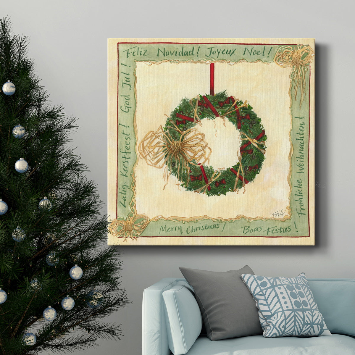 Raffia Wreath II-Premium Gallery Wrapped Canvas - Ready to Hang