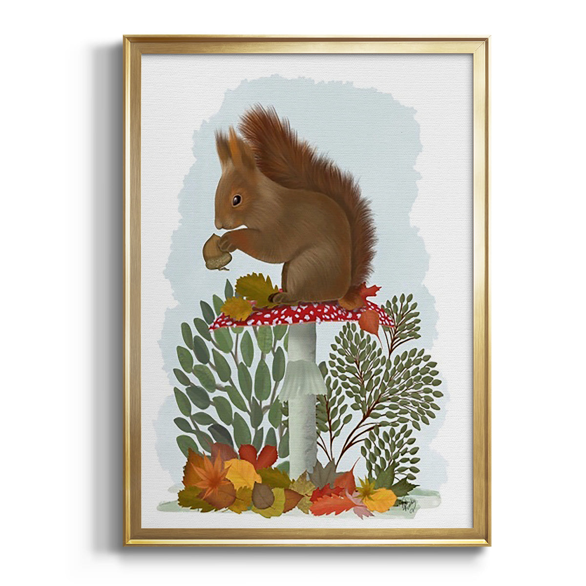 Red Squirrel On Mushroom Premium Framed Print - Ready to Hang